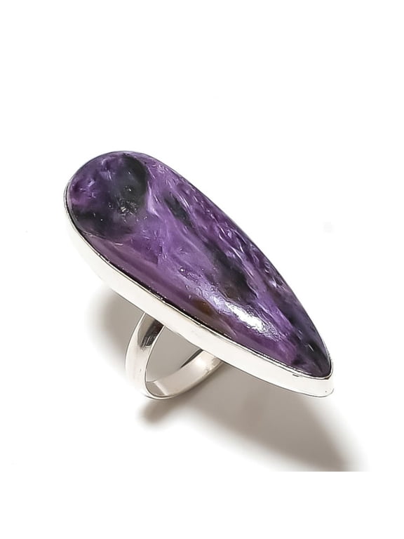 Natural Russian Charoite Gemstone 925 Sterling Silver Gift Ring Size 9
