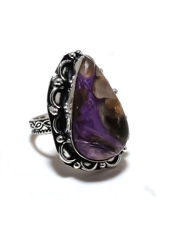 Natural Russian Charoite Gemstone 925 Sterling Silver Gift Ring Size 9