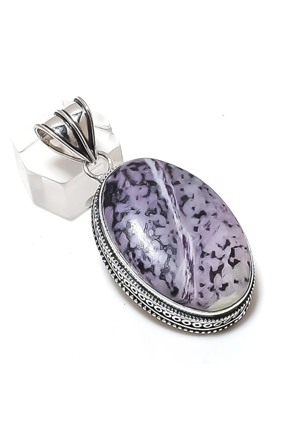 Natural Russian Charoite Gemstone 925 Sterling Silver Jewelry Pendant 2.17"