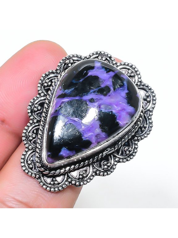 Natural Russian Charoite Gemstone 925 Sterling Silver Jewelry Ring Size 6.5