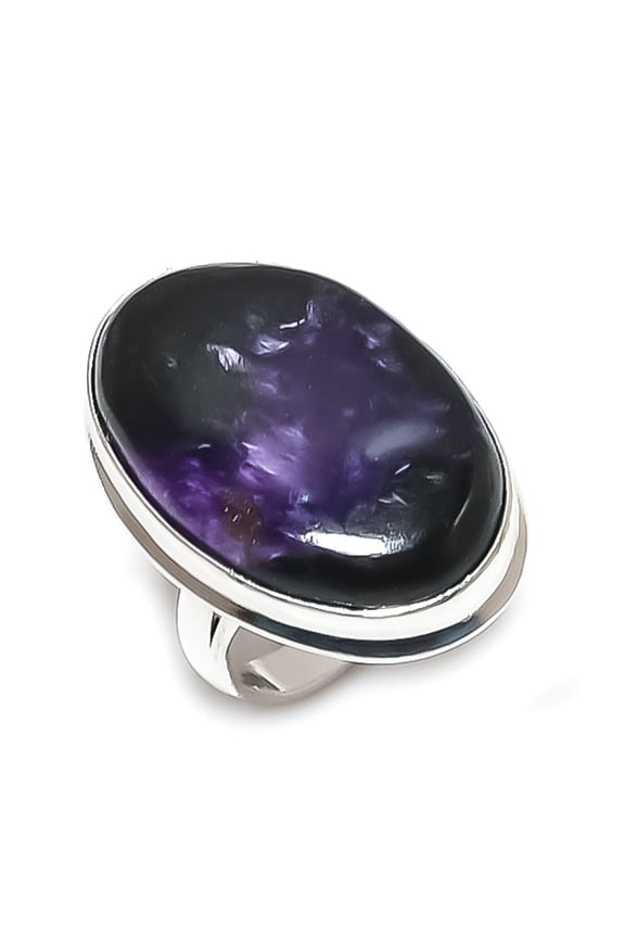 Natural Russian Charoite Gemstone 925 Sterling Silver Jewelry Ring Size 7.5
