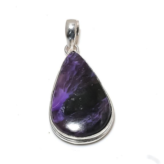 Natural Russian Charoite Gemstone 925 Sterling Silver Pendant 1.97"