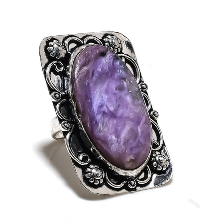 Natural Russian Charoite Gemstone 925 Sterling Silver Ring Size 8.5
