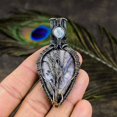 thumbnail image 1 of Natural Russian Charoite, Moonstone Gemstone Copper Wire Wrap Pendant 2.84", 1 of 5