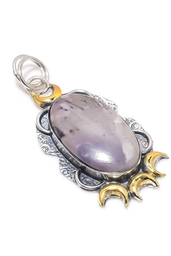 Natural Russian Charoite Stone 925 Sterling Silver Two Tone Pendant 2.44"