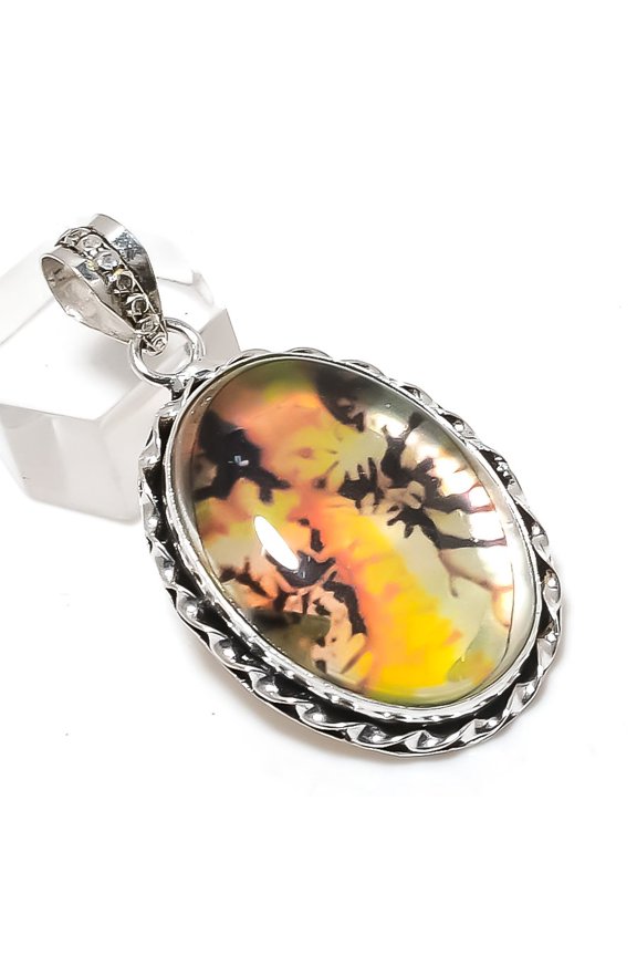 Natural Russian Dendritic 925 Sterling Silver Jewelry Pendant 2.01"