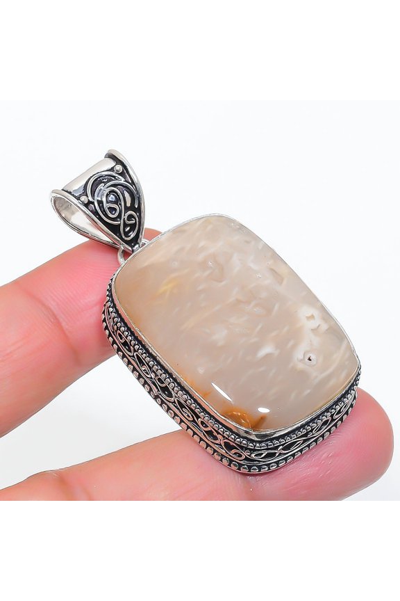 Natural Russian Dendritic 925 Sterling Silver Jewelry Pendant 2.01"