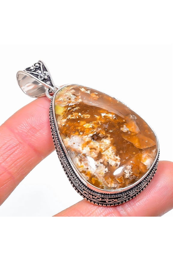 Natural Russian Dendritic 925 Sterling Silver Jewelry Pendant 2.05"