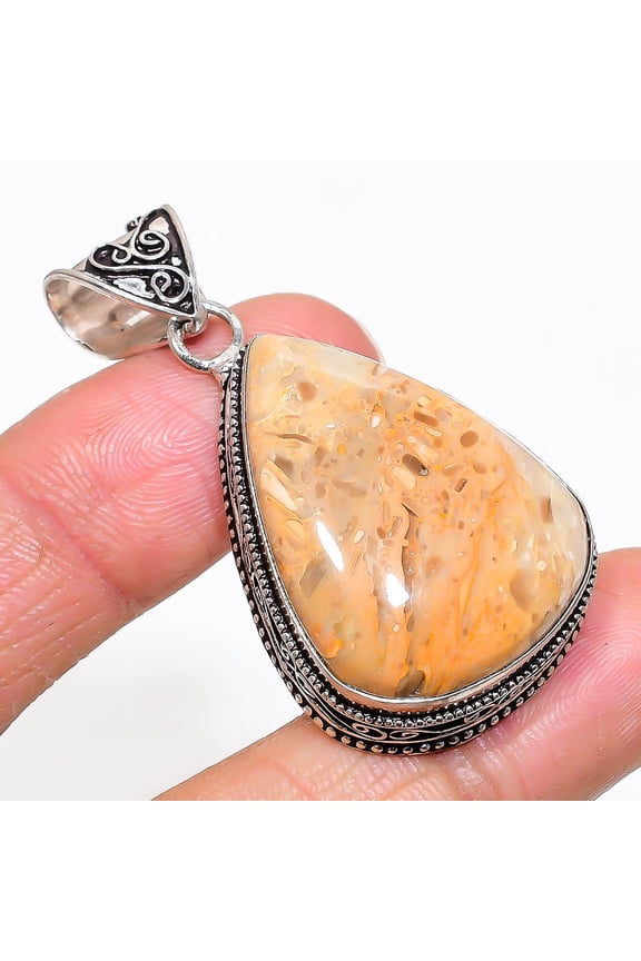 Natural Russian Dendritic 925 Sterling Silver Jewelry Pendant 2.05"