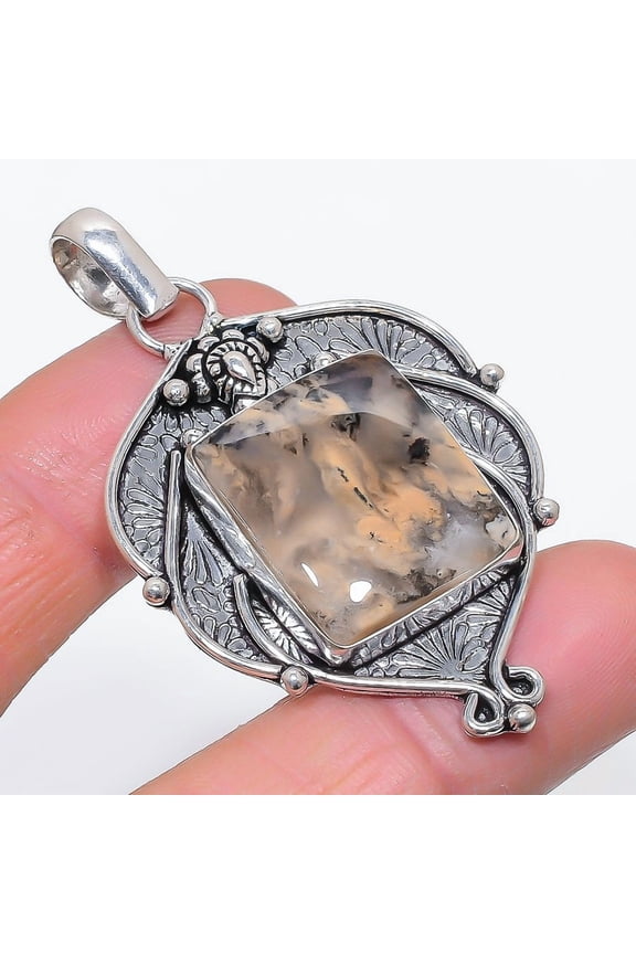 Natural Russian Dendritic 925 Sterling Silver Jewelry Pendant 2.32"