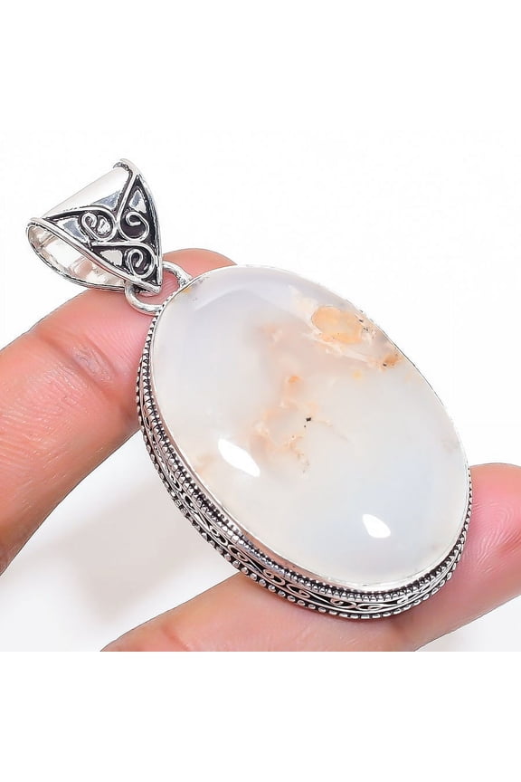 Natural Russian Dendritic 925 Sterling Silver Jewelry Pendant 2.36"