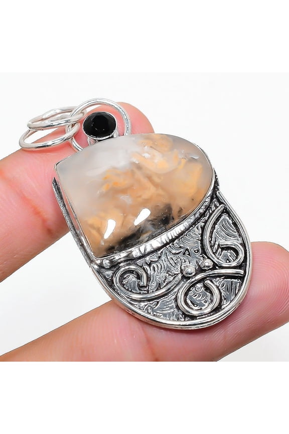 Natural Russian Dendritic, Spinel 925 Sterling Silver Gift Pendant 2.21"