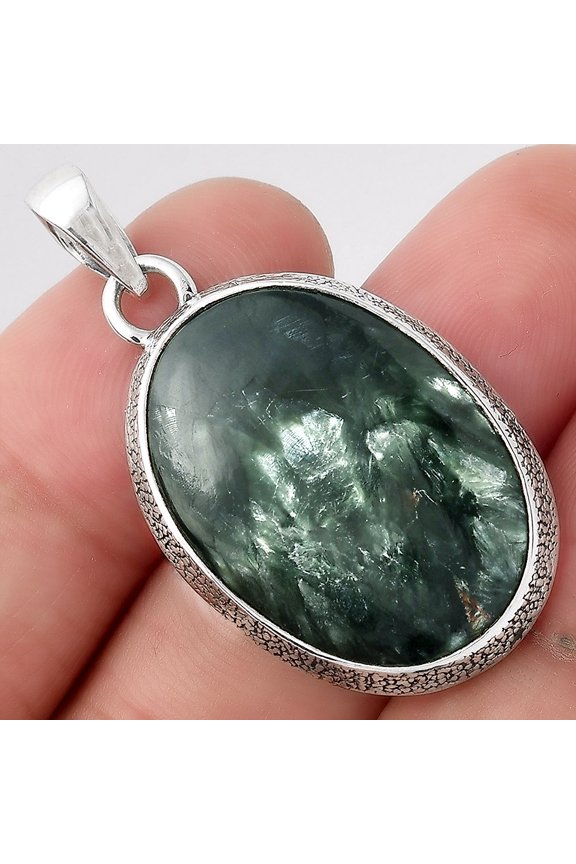 Natural Russian Seraphinite 925 Sterling Silver Pendant Jewelry P-1538 SDP156036