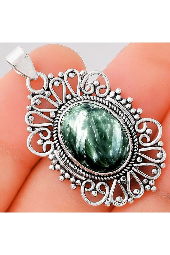 Natural Russian Seraphinite 925 Sterling Silver Pendant Jewelry P-1540 SDP155634