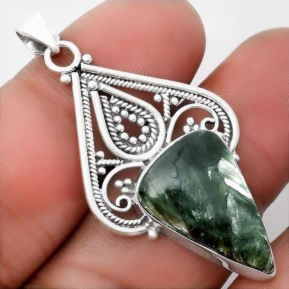 Natural Russian Seraphinite 925 Sterling Silver Pendant Jewelry P-1541 SDP107297