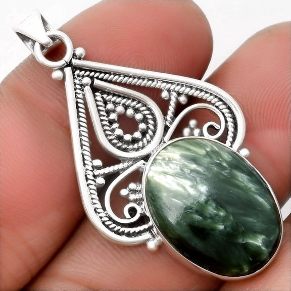 Natural Russian Seraphinite 925 Sterling Silver Pendant Jewelry P-1541 SDP107299