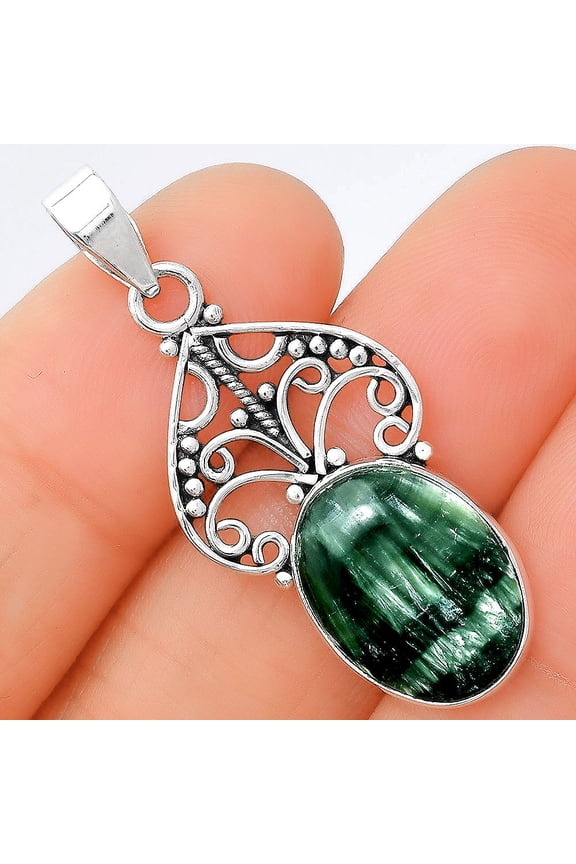 Natural Russian Seraphinite 925 Sterling Silver Pendant Jewelry P-1541 SDP154036