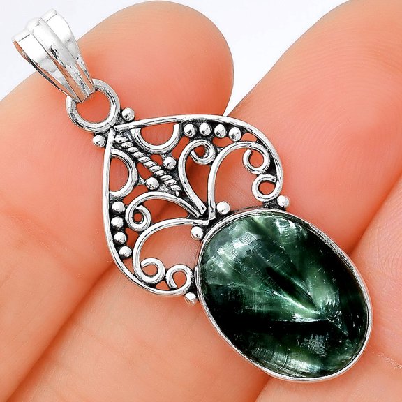 Natural Russian Seraphinite 925 Sterling Silver Pendant Jewelry P-1541 SDP154040