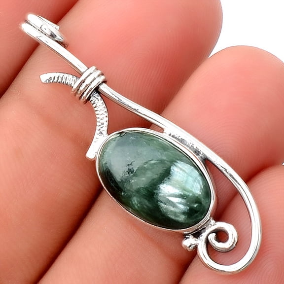 Natural Russian Seraphinite 925 Sterling Silver Pendant Jewelry P-1682 SDP154004