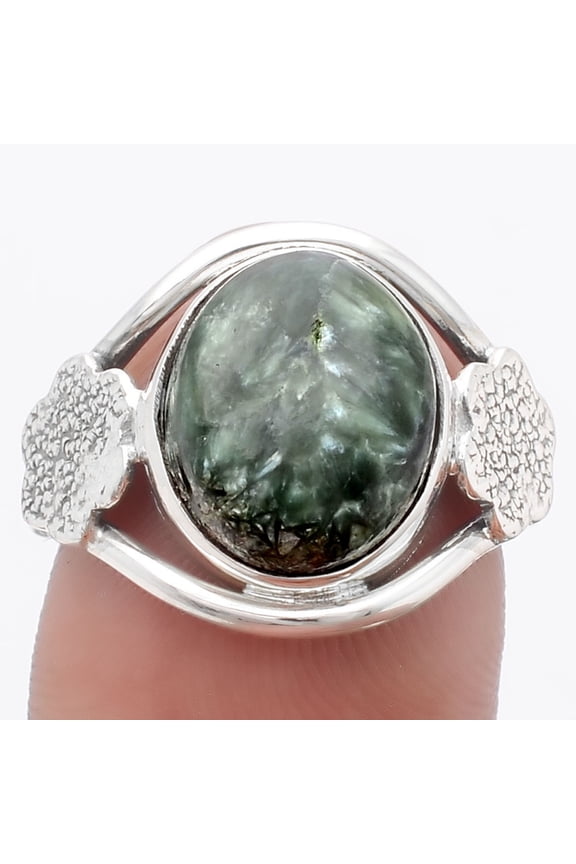 Natural Russian Seraphinite 925 Sterling Silver Ring s.7 Jewelry R-1497 SDR245763