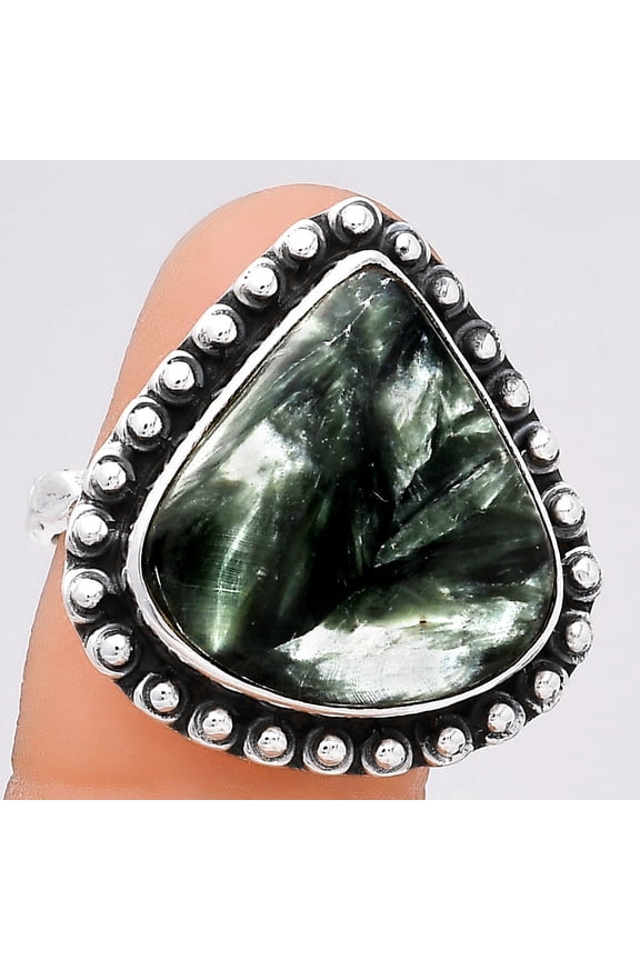 Natural Russian Seraphinite 925 Sterling Silver Ring s.8.5 Jewelry R-1124 SDR246567