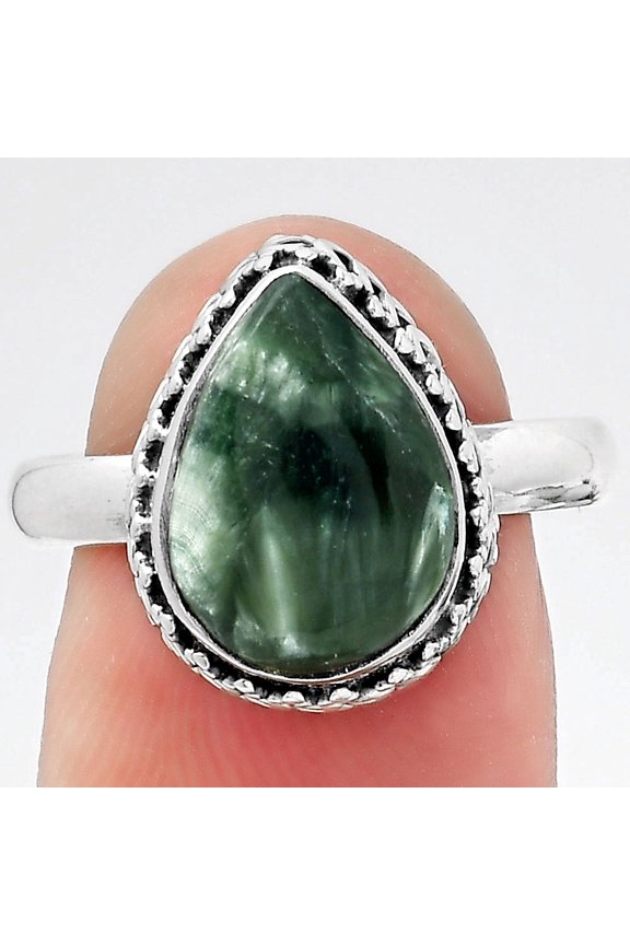 Natural Russian Seraphinite 925 Sterling Silver Ring s.8 Jewelry R-1196 SDR247041