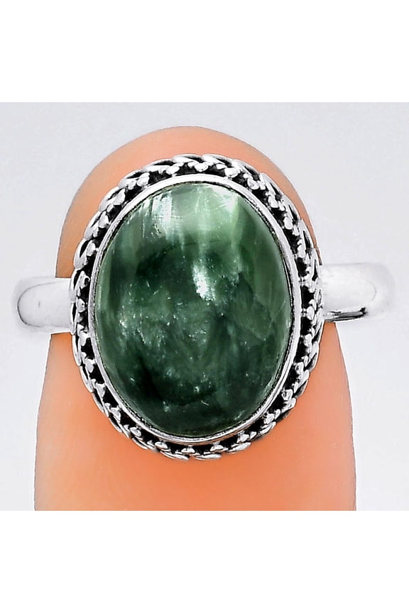 Natural Russian Seraphinite 925 Sterling Silver Ring s.8 Jewelry R-1196 SDR247046