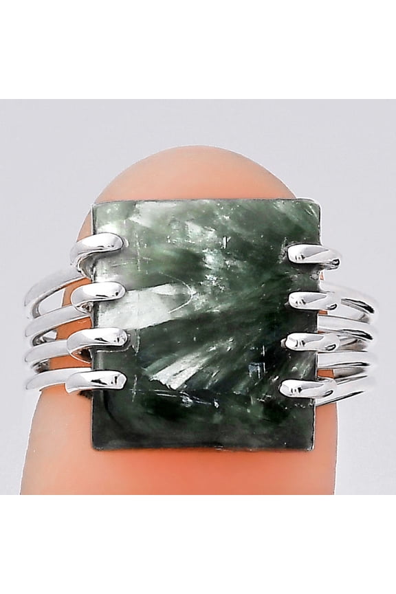 Natural Russian Seraphinite 925 Sterling Silver Ring s.8 Jewelry R-1259 SDR246321