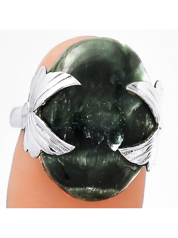 Natural Russian Seraphinite 925 Sterling Silver Ring s.8 Jewelry R-1354 SDR246963
