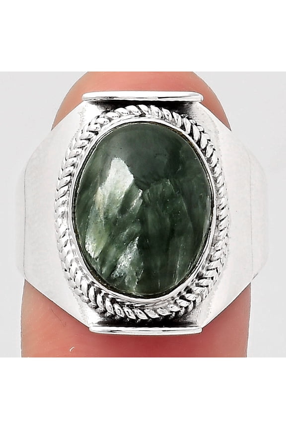 Natural Russian Seraphinite 925 Sterling Silver Ring s.8 Jewelry R-1397 SDR246056