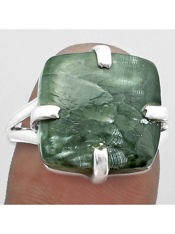 Natural Russian Seraphinite 925 Sterling Silver Ring s.8 Jewelry SDR151683