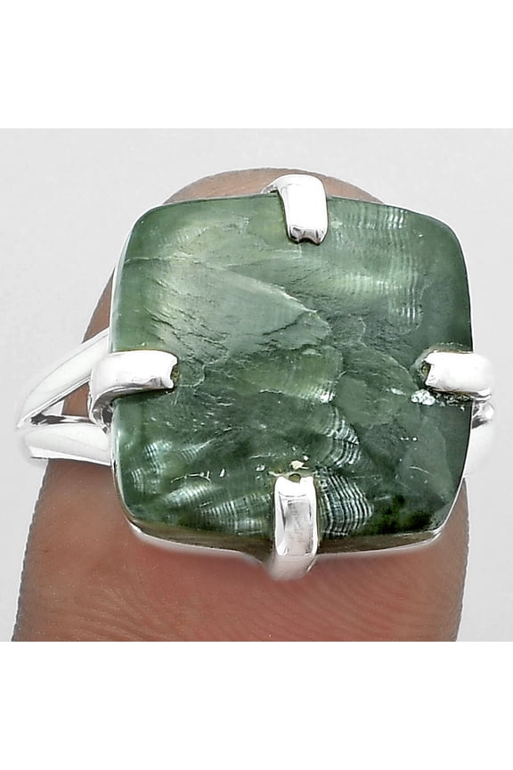 Natural Russian Seraphinite 925 Sterling Silver Ring s.8 Jewelry SDR151683