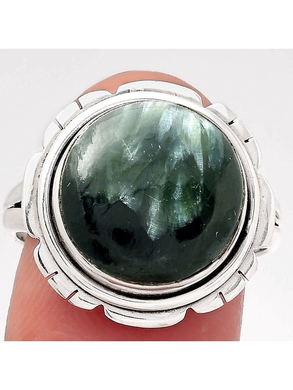 Natural Russian Seraphinite 925 Sterling Silver Ring s.9 Jewelry R-1342 SDR246579