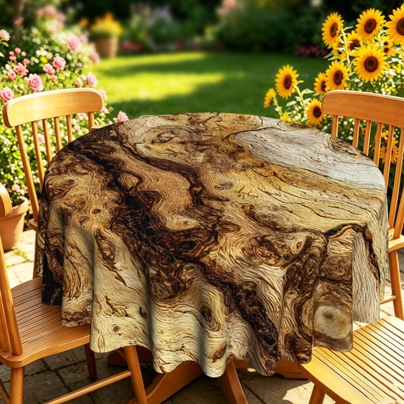 Natural Rustic Burl Wood Grain 2D Print Round Tablecloth, Vintage Wood Pattern Table Cover for Kitchen Dining, Outdoor Patio Garden Gatherings, Daily Use & Housewarming Decor