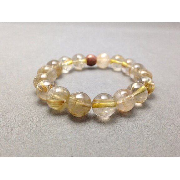 Natural Rutilated Quartz 10mm Round Shape Smooth Cut Beads Stretchable Bracelet for Men & Women.