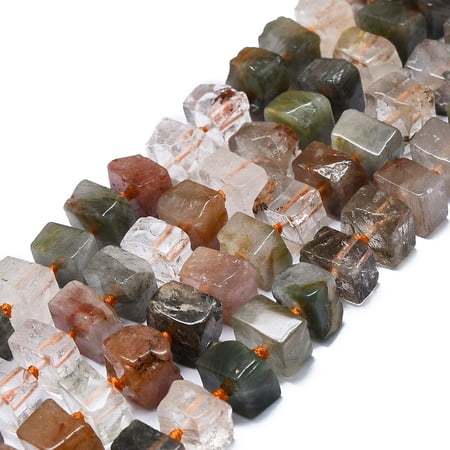 Natural Rutilated Quartz Beads Strands Square 10-12x10-12x6-9mm Hole: 1mm 47pcs/strand 15.16-15.55''(38.5-39.5cm)