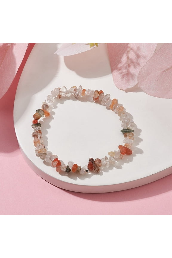Natural Rutilated Quartz Chips Beaded Stretch Bracelets for Women Inner Diameter: 2-1/4~2-1/2 inch(50~52mm) Rutilated Quartz