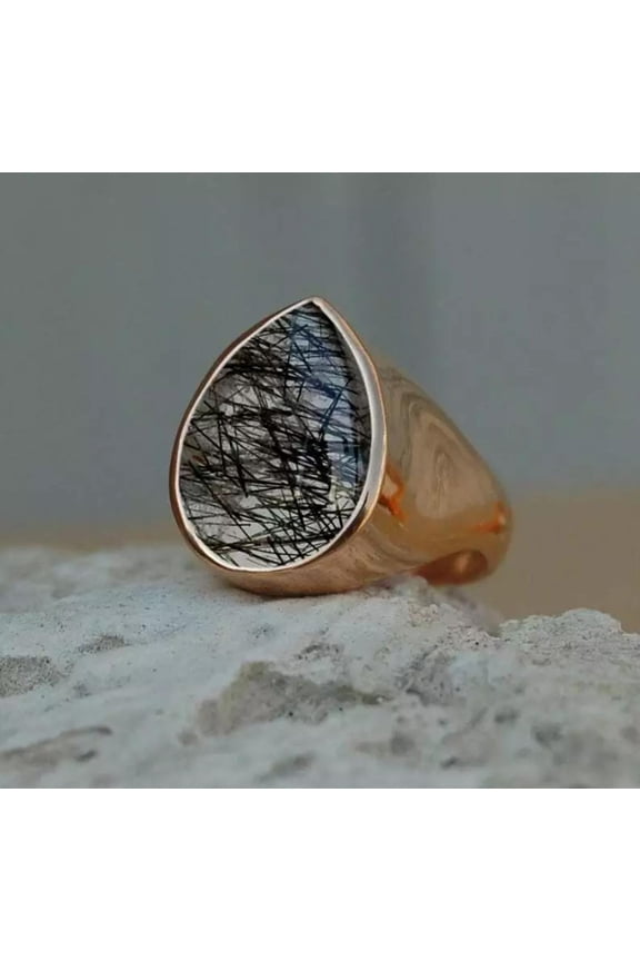 Natural Rutilated Quartz Ring, Teardrop Gemstone Ring, Copper Plated Ring, Faceted Quartz Ring, Handmade Ring, Minimalist Ring, Gift For Her