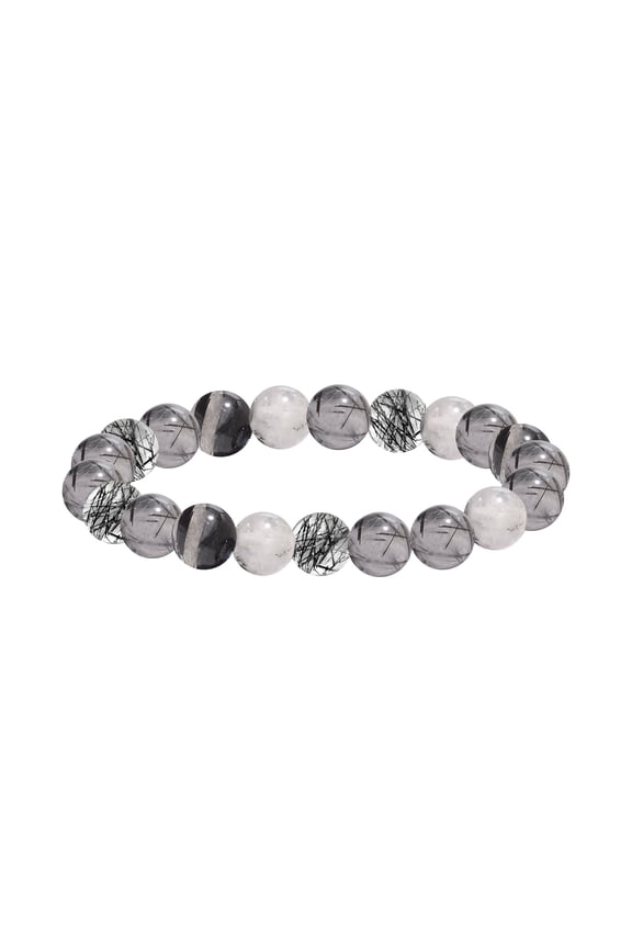 Natural Rutilated Quartz Round Shape 8mm Bead Stretch Bracelet for Women & Men Handmade Healing Crystal Bracelet
