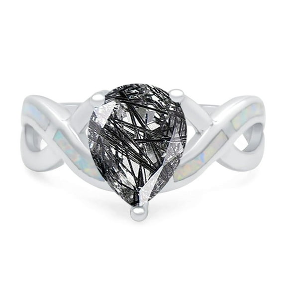 Natural Rutilated Quartz Size-6 Art Deco Pear Teardrop Vintage Rings Infinity Twisted Shank Wedding Engagement Ring 925 Sterling Silver Gifts for Her