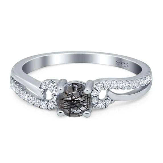 Natural Rutilated Quartz Size-9 Art Deco Round Vintage Style Curved CZ Wedding Engagement Rings For Women 925 Sterling Silver Gifts For Her