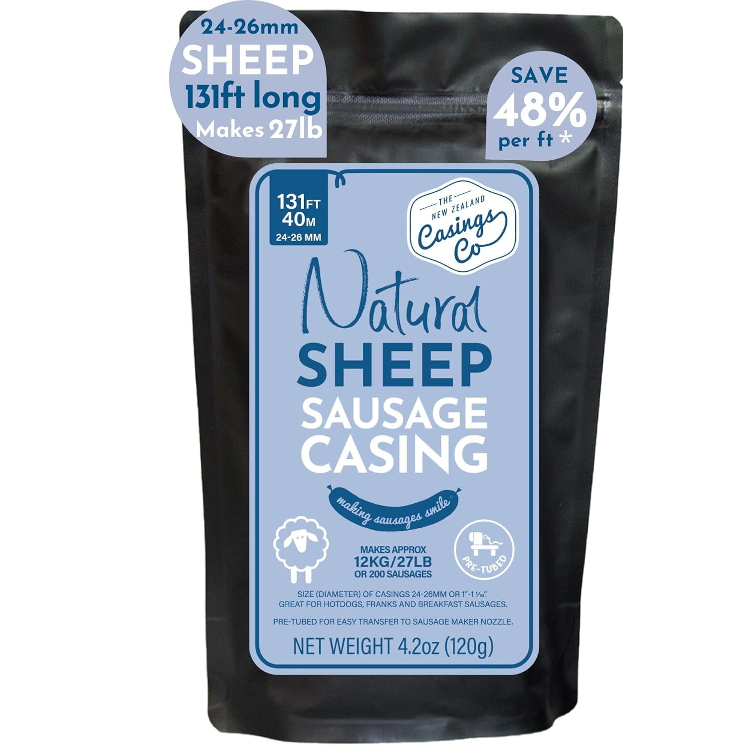 Natural SHEEP Casings for Sausage Making, 2426mm, Great Hot Dog Casing