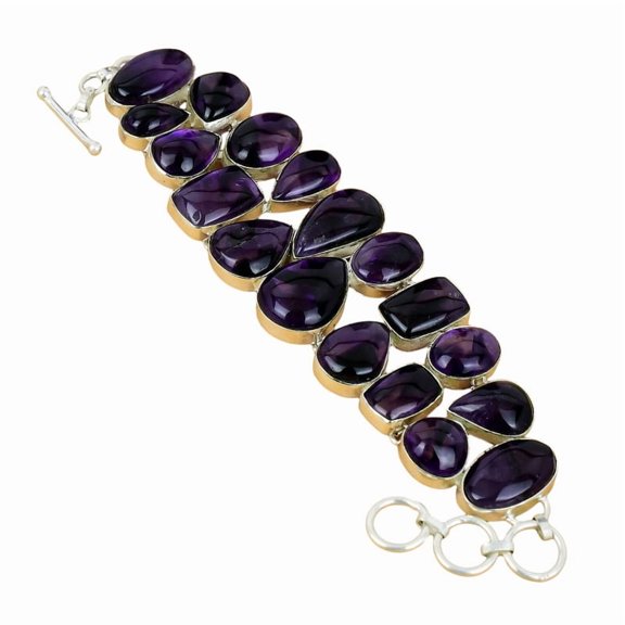 Natural Sage Amethyst Bracelet 925 Sterling Silver | Handmade Purple Gemstone Jewelry with Healing Vibes