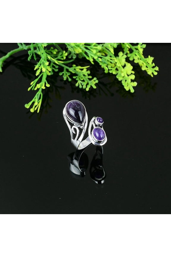 Natural Sage Amethyst Gemstone Handmade 925 Sterling Silver Ring Size 12