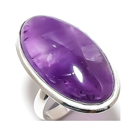Natural Sage Amethyst Gemstone Handmade 925 Sterling Silver Ring Size 7