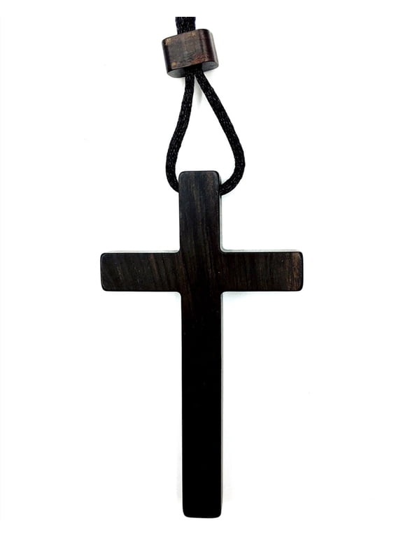 Natural Sandalwood Cross Necklace, Handcrafted Wood Necklace for Women, Men, Black Ebony