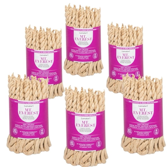 Natural Sandalwood Rope Incense Set of 6 Bundles, 4 Inches Long, 45 Ropes per Bundle Handmade in Nepal