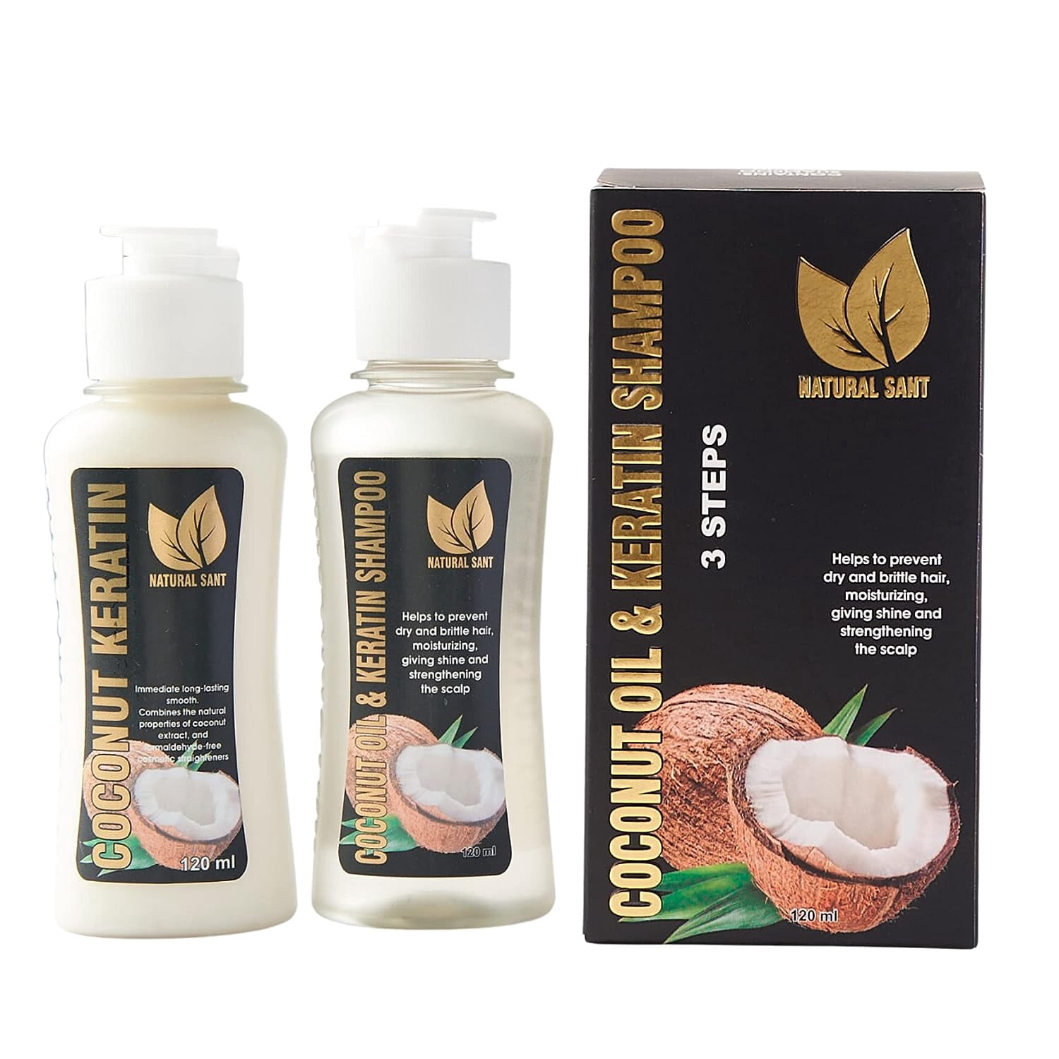 Natural Sant Coconut Keratin Straightening Kit at Home (Coconut Oil