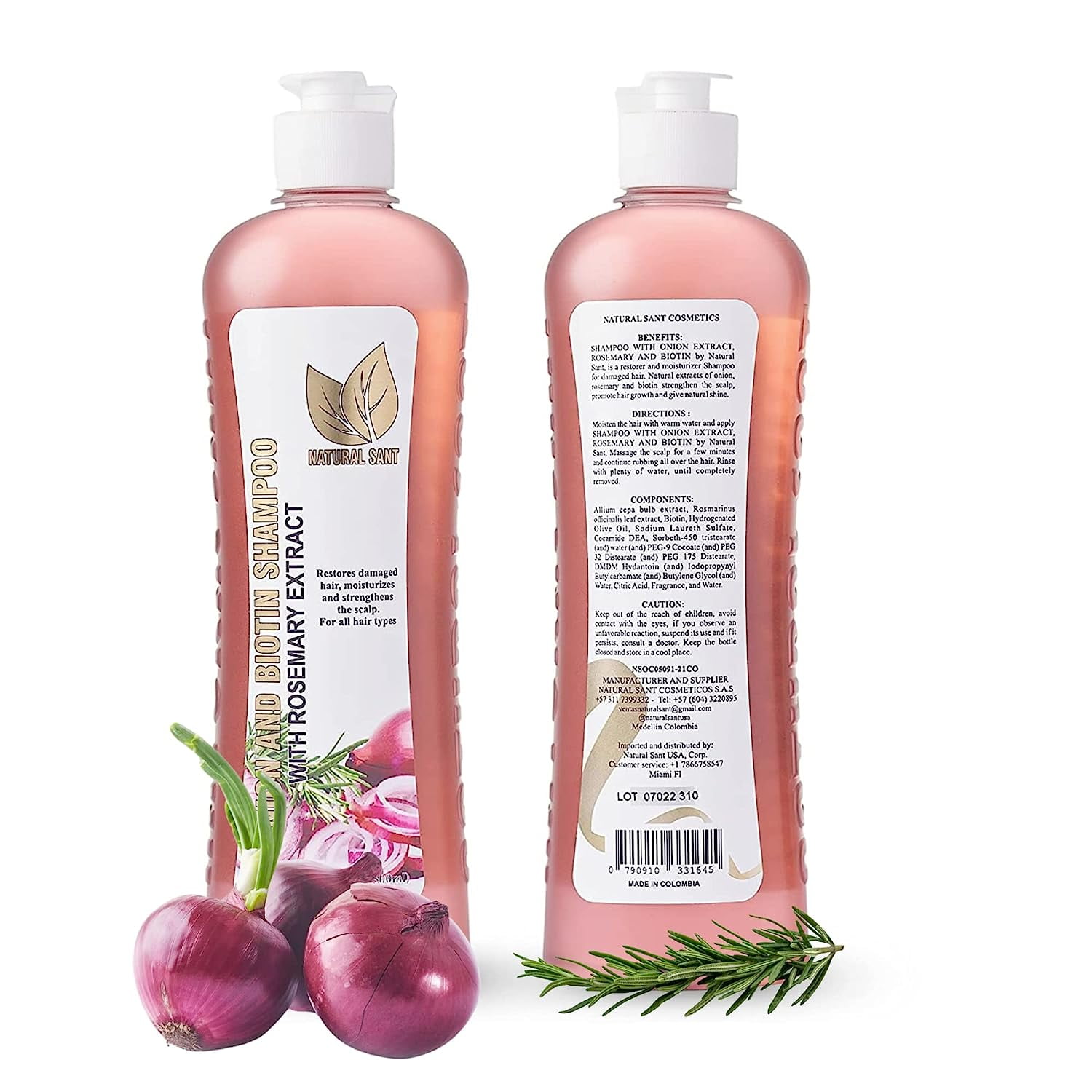 Natural Sant - Onion Biotin and Rosemary Shampoo 16.9 Fl Oz (Dry Damaged Hair, All Hair Types & Cruelty-Free)