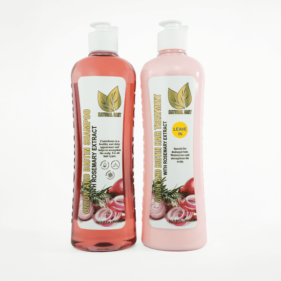Natural Sant Onion Shampoo & Hair Treatment Set  Onion, Rosemary & Biotin  16.9 oz Each